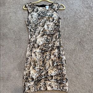Cache Neutral Snake-Print Midi Sheath Dress size S